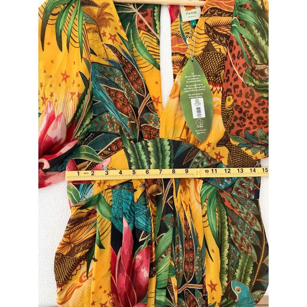 Farm Rio NEW Tropical Dreams Caftan Dress Yellow Size S - Picture 5 of 10